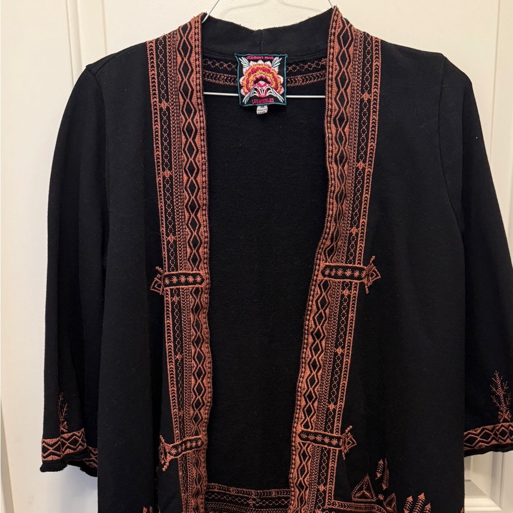 Johnny Was Black Cardigan with Rust Embroidery - Picture 2 of 6
